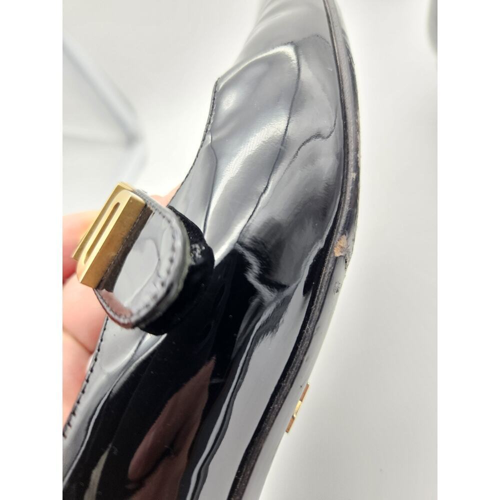 DIOR Baby D Mary Jane Ballet Pumps Black Patent Leather Gold Logo sz 39.5 - Picture 8 of 14
